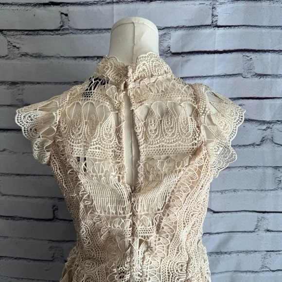 AQUA NWT Lace Tiered Mini Dress Size L Canvas Cottagecore Prairie Victorian Boho - Picture 4 of 16